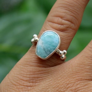 Natural Larimar Silver Ring: A Stunning Vintage Design Christmas Gift
