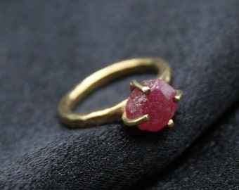 Raw Ruby Silver Solitaire Ring Handmade Jewelry Ruby Rings For Women Ring