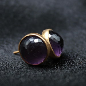 Amethyst Silver Stud Earrings, Handmade Gift, Artisan Jewelry, Christmas Gift, Gift For Her, Birthstone Earrings