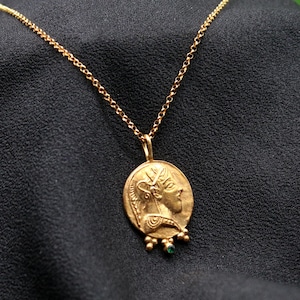 50cm Chain  Athena Gold Plated Coin Necklace, Handmade Ancient Pendant, Unique Historical Jewelry, Thoughtful Gift for Her