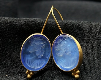 Intaglio Renaissance Woman Figurine Silver Earrings - Handmade Artisan Jewelry