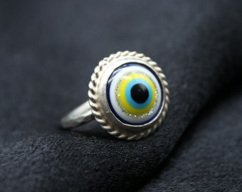 Bague en argent faite main Evil Eye - Cadeau artisanal de créateur turc