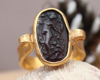 Intaglio Glass God Aphrodite Ring Gold Signet Ring Initial Signet Ring, Women Signet Ring,Gift For Her Cameı silver ring