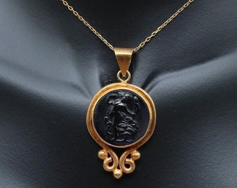 Antique Greek Mythology Intaglio Glass Aphrodite 925 Sterling Silver Necklace, Solid Sterling Necklace Gift For Her Mothers Day