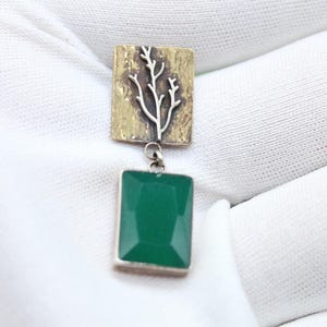 Emerald Pendant in 925 Solid Sterling Silver, Handmade Botanical-Inspired Gemstone Necklace, Gift for Her, Artisan Green Jewelry