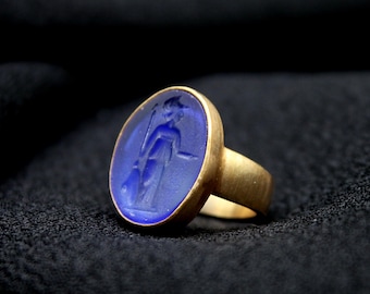 Athena Intaglio Ring, Handmade Ancient Greek Glass Ring, 925 Sterling Silver Mythology Jewelry, Unique Gift For Him Or Her, Mothers Day Gift
