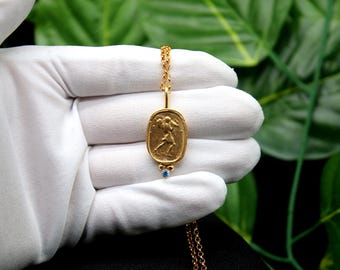 Beautiful 50cm Chain  Hermes Gold-Plated Necklace, Winged Messenger Coin Pendant, Handmade Mythological Jewelry, Unique Gift for Her