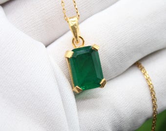 Emerald Necklace, 925 Sterling Silver Pendant, Gold Plated Birthstone Jewelry, Minimalist Gemstone Necklace, Gift for Her, Mother’s Day