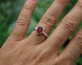 minimalist ruby silver ring, handmade jewelry, christmas gift, gift for her, unique design