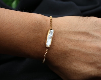 Handmade Baroque Pearl Bracelet, 925 Sterling Silver Gold Plated Jewelry, Elegant Minimalist Bracelet, Gift For Her, Mother’s Day Jewelry