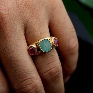 Raw Ruby and Raw Emerald Silver Ring: The Perfect Handmade Christmas Gift