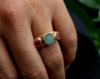 Raw Ruby and Raw Emerald Silver Ring: The Perfect Handmade Christmas Gift