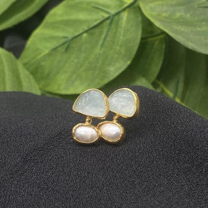 Raw Aquamarine and Pearl Earrings in Solid 925 Sterling Silver Handmade Gemstone Studs for Women Elegant Gift for Her Ocean-Inspired Jewelry