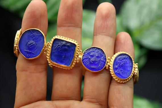 Handmade Intaglio Glass Ancient Roman Silver Bracelet Handmade - Main Image