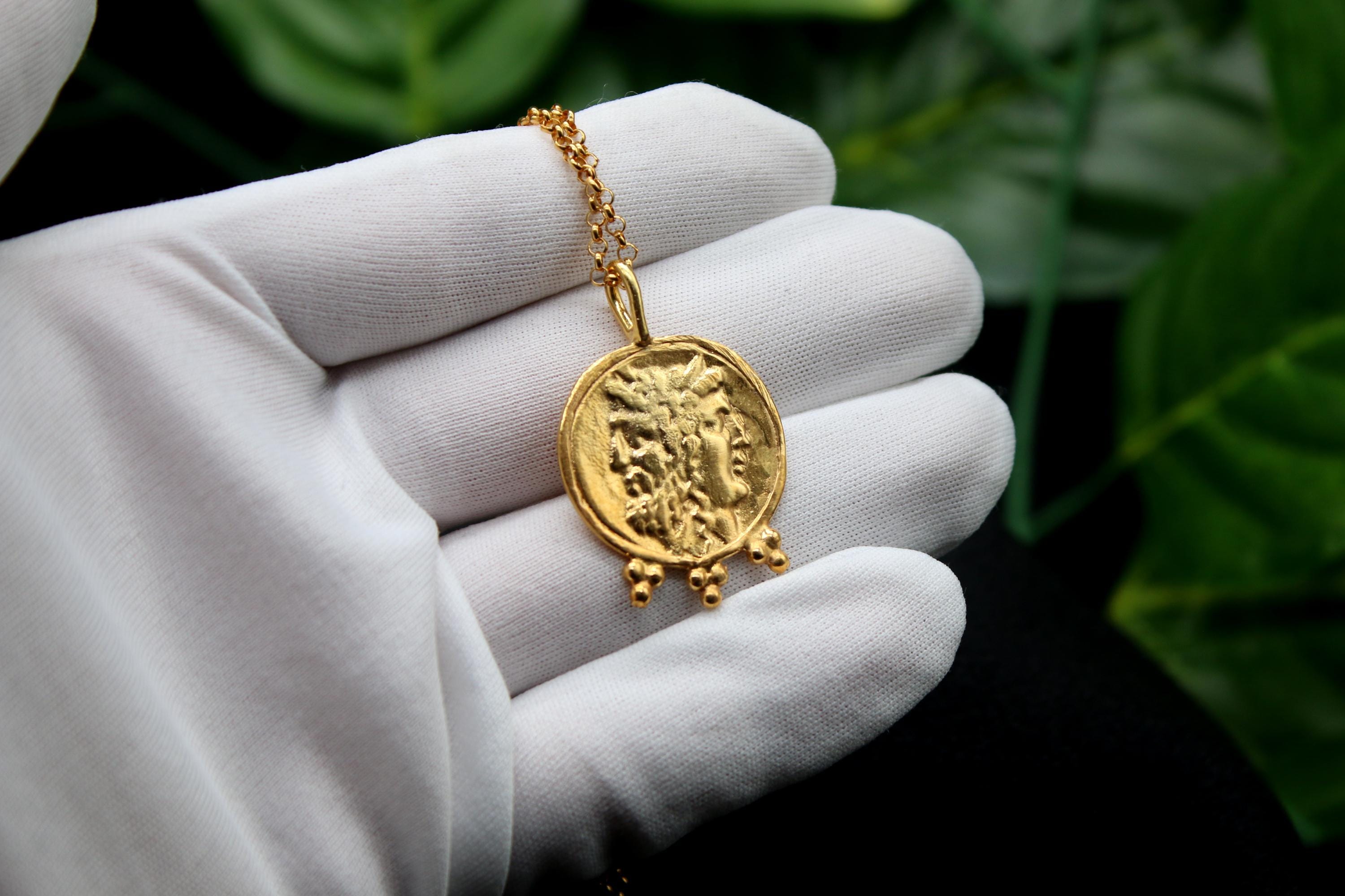 50cm Beautiful Chain Zeus and Hera Coin Necklace, Handmade Silver Jewelry, Greek Mythology Pendant, Christmas Gift for Her