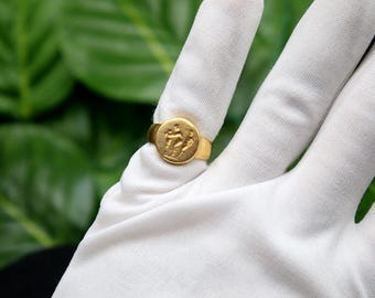 Ancient Greek Signet Ring, Handmade Silver Jewelry, Unique Mythology-Inspired Gift