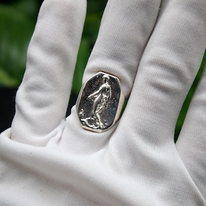 Greek Coin Aphrodite Signet Ring, Handmade Silver Jewelry, Unique Christmas Gift for Her
