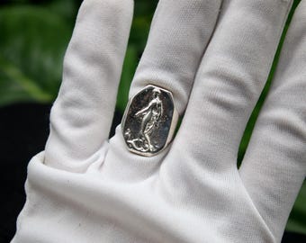 Griechische Münze Aphrodite Siegelring, handgefertigter Silberschmuck, einzigartiges Weihnachtsgeschenk für Sie