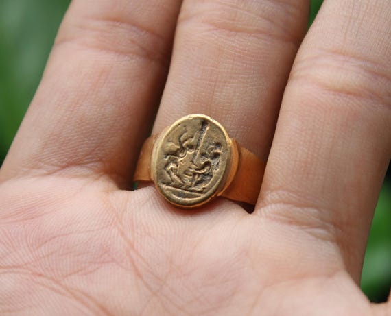 Greek Coin Ring, Vintage Signet Ring In Sterling Silver, Ancient Jewelry Inspired By History, Handmade Coin Jewelry For Men & Women Gift