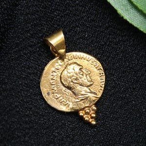 Handmade Gaius Julius Caesar Coin Pendant in 925 Sterling Silver with Gold Plating, Ancient Roman Style Medallion Gift for Her or Him