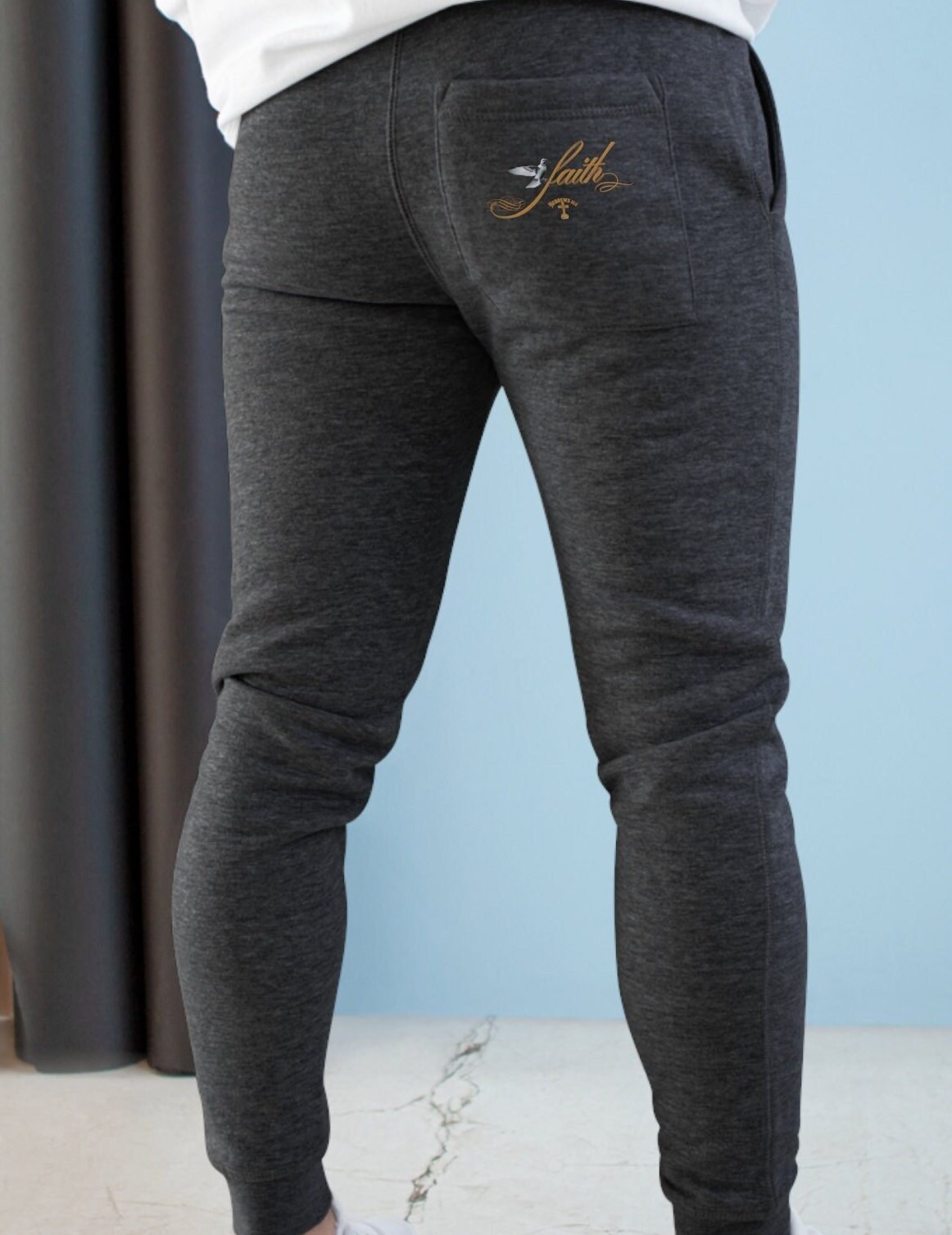 Women Fleece Joggers Faith in Heather and Charcoal Grey S 2XL