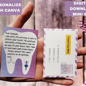 Piccola lettera di scuse stampabile della fatina dei denti con busta da fata, lettera personalizzabile della fatina dei denti dimenticata di venire, divertente, download digitale
