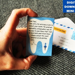 Carta de disculpa pequeña del hada de los dientes imprimible con sobre de hadas, hada de los dientes personalizada se olvidó de venir carta de disculpa, azul, descarga digital DIY