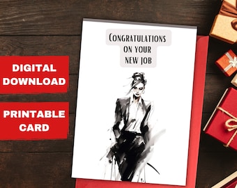 Printable card Congratulations on your new job for women, business woman new job congratulations on new position, DIY DIGITAL DOWNLOAD