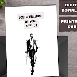Printable card Congratulations on your new job for men, business man new job congratulations on new position, DIY DIGITAL DOWNLOAD