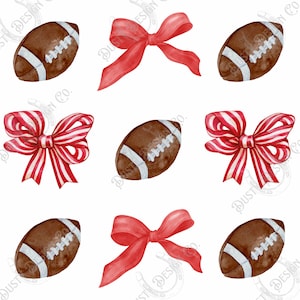 Watercolor Football Design with Red Bows PNG-Digital Download