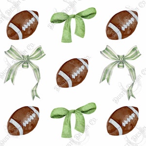 Watercolor Football Design with Green Bows PNG-Digital Download