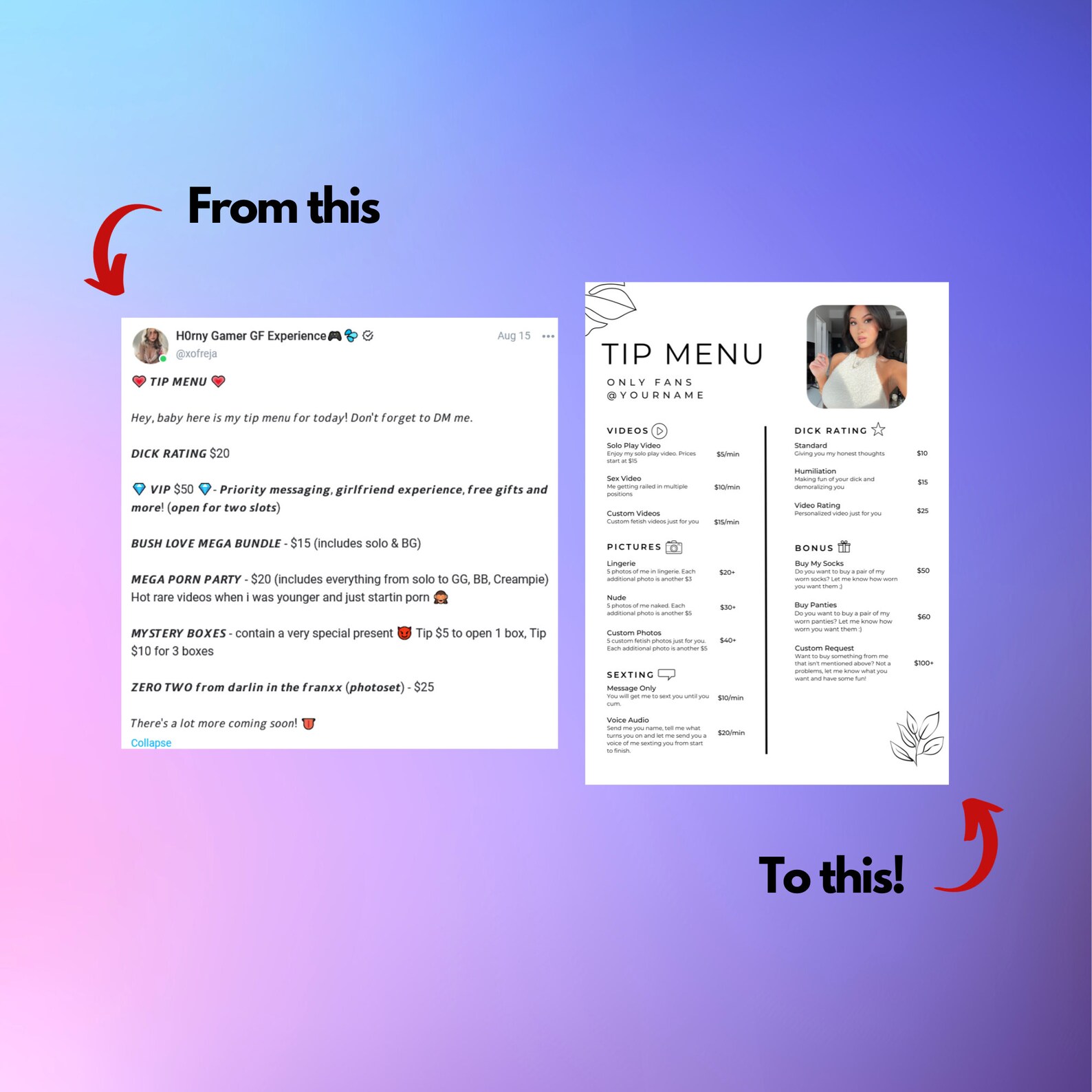 Onlyfans Tip Menu | Editable Template | Canva Template | Tip Menu ...