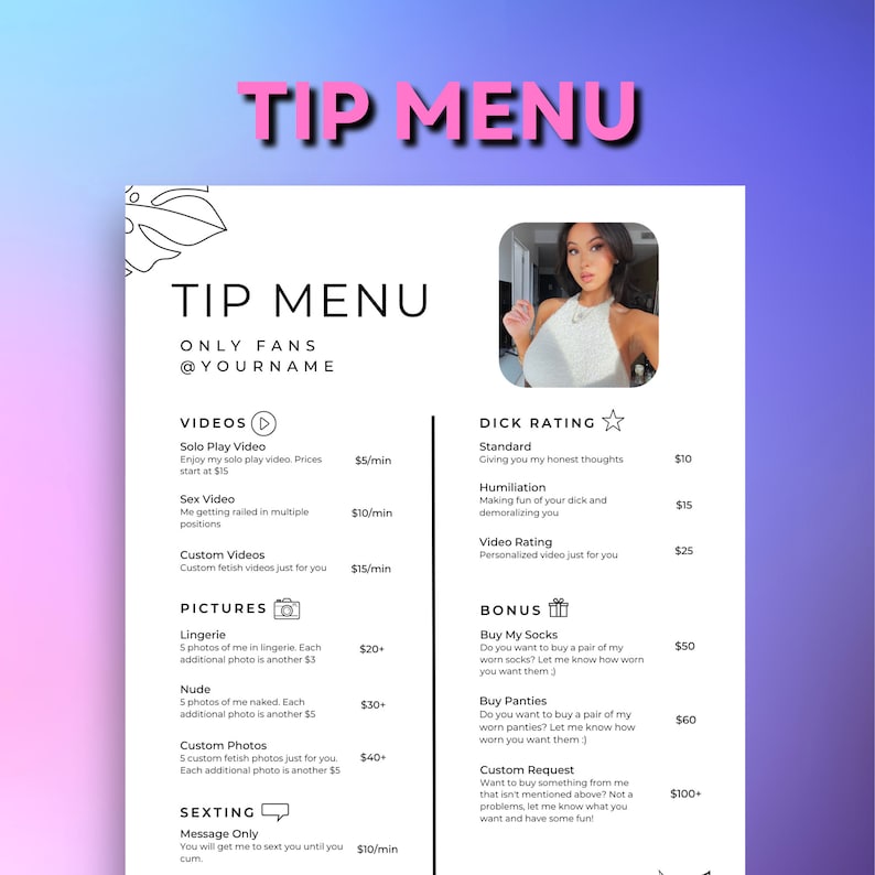 Onlyfans Tip Menu | Editable Template | Canva Template | Tip Menu ...
