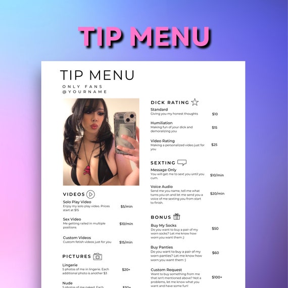 OnlyFans Tip Menu | Editable Template | Canva Template | Tip Menu Templates | Digital Download
