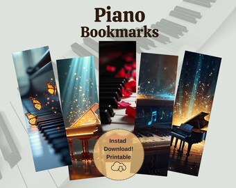 Printable Piano Bookmarks | Elegant Music Lover’s Collection for Readers | Digital Piano-Themed Bookmarks Set
