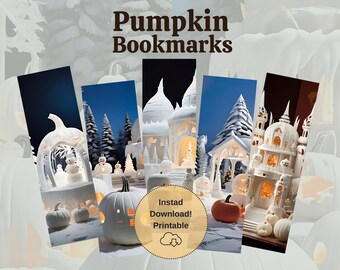 Printable Pumpkin Bookmarks | Snowy Pumpkin Theme | Fall & Halloween Digital Download
