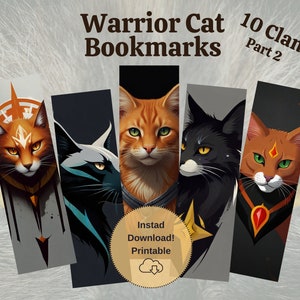 Printable Warrior Cat Bookmarks 10 Clan Part 2 - Fantasy Cat Lover Digital Download