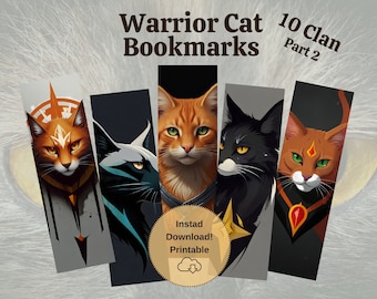 Printable Warrior Cat Bookmarks 10 Clan Part 2 - Fantasy Cat Lover Digital Download