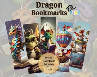 Cute Dragon Bookmark Set for Kids - Digital Download
