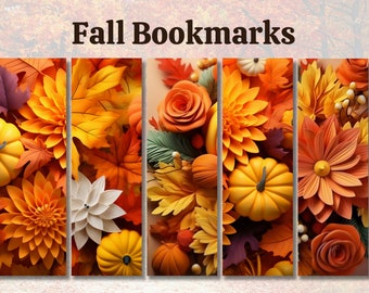 Fall Bookmarks Printable | Digital Download Set Of 15 Fall Autumn Bookmark with Pumpkins