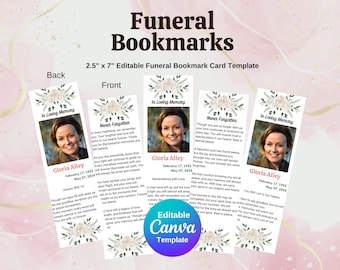 Editable Funeral Bookmark Template | Memorial Keepsake Printable
