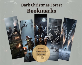 Printable Dark Christmas Forest Bookmarks - Digital Download for Christmas Lovers