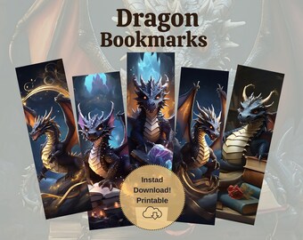 Printable Dragon Bookmarks Set - DIY Fantasy Bookmark for Dragon Lovers