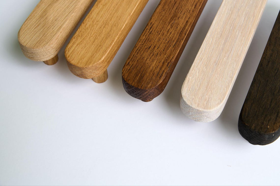 Curated visual reference: Picture Idea: Handmade Oak Wooden Pulls Minimalist Kitchen Cabinet Hardware