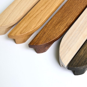 Asimetric Long Wooden Pull Handles made of Solid Oak Wood, Elegant Pull Cabinet Furniture Hardware,  Dresser Pulls Minimalist, Wooden Handle