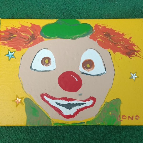 tableau décoration toile acrylique clown enfant 17.5 X 13 cm