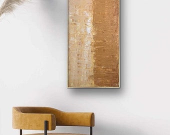 Quadro astratto nei colori caramello, crema e oro