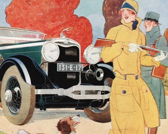 Stampa originale di rivista Art Déco francese. Pubblicità dell'automobile Lincoln del 1928. Un poster pubblicitario vintage perfetto da incorniciare per adattarlo al tuo arredamento