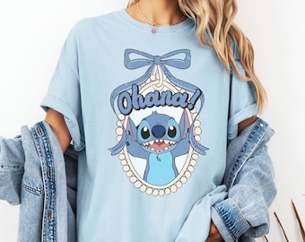 Camiseta Ohana de Disney Stitch, camiseta para amantes de los perros, camiseta de Lilo y Stitch, camiseta retro con lazo de Stitch, camiseta de Magic Kingdom, camiseta de Disneyland Hawai
