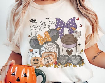 Disney Literally Just A Girl Halloween Shirt, Minnie Bow Coffee Tee, Disney Pumpkin Fall Tee, Disneyland Halloween Tee, Disney Girl's Trip